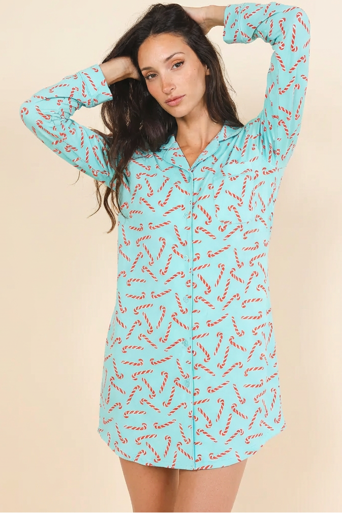 The Peppermint Pimp Canes | Candy Cane SleepDeep™ Long Sleeve Pajama Dress