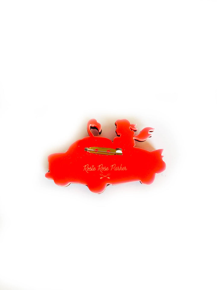 Frankie & the Flamingo Car Brooch by Rosie Rose Parker