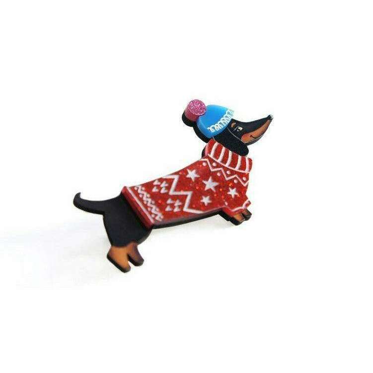 Christmas Dachshund Dog Brooch by Laliblue - Quirks!