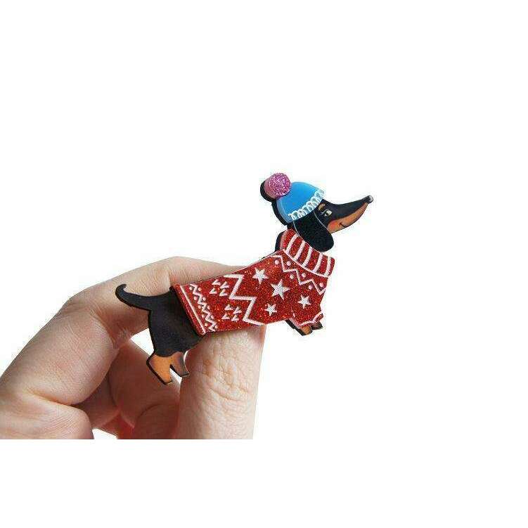 Christmas Dachshund Dog Brooch by Laliblue - Quirks!