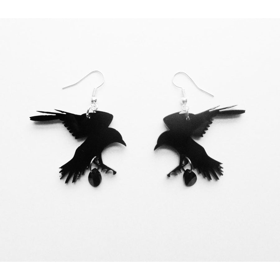 Dark Romance &ndash; Crow Earrings by Cherryloco Jewellery