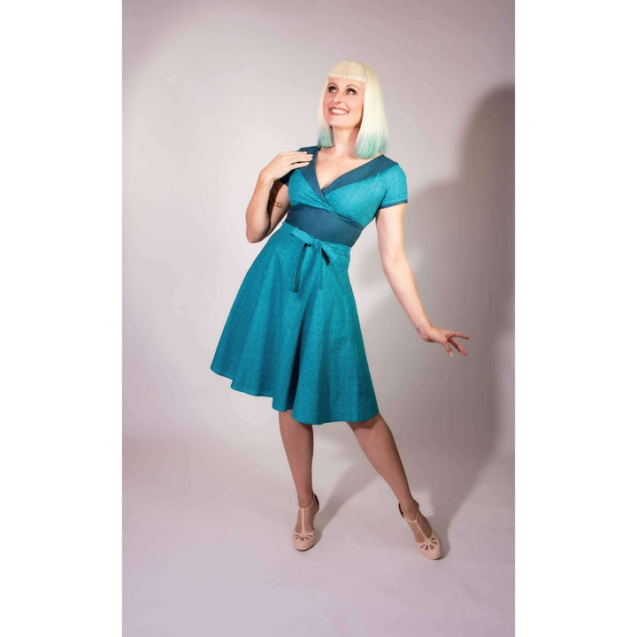 Darla Dress - Mini Houndstooth, Teal Blue