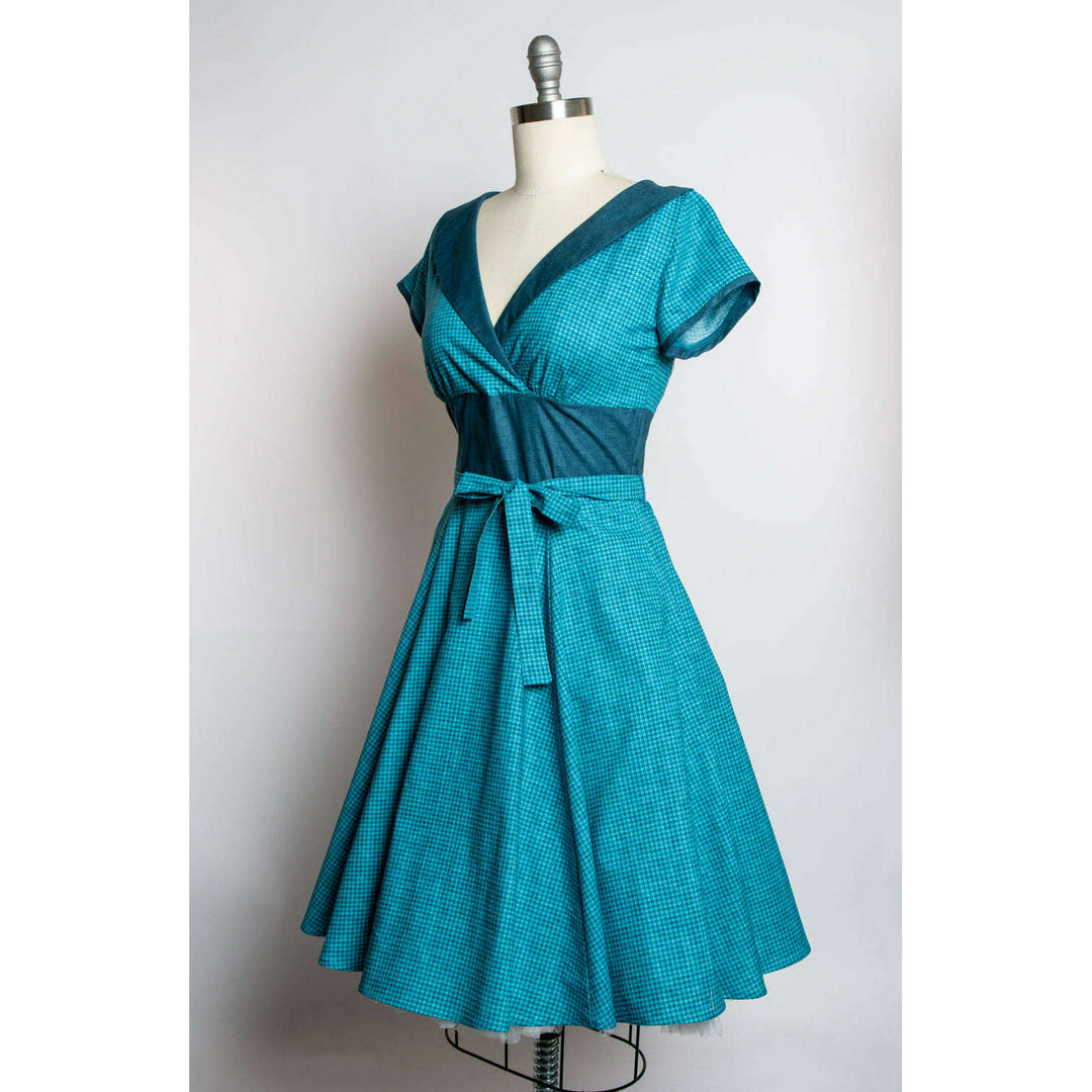 Darla Dress - Mini Houndstooth, Teal Blue