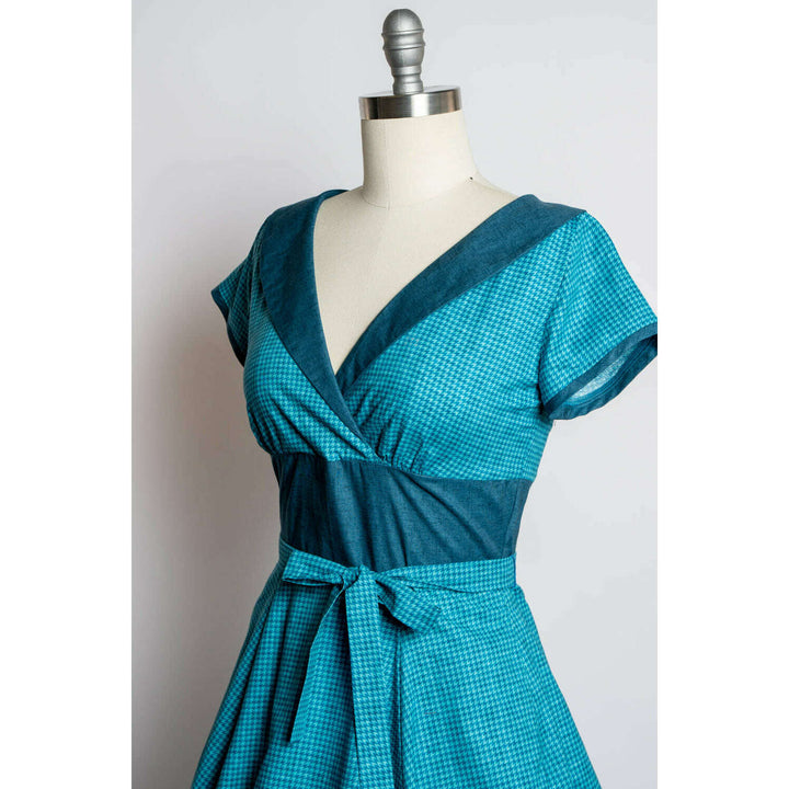 Darla Dress - Mini Houndstooth, Teal Blue