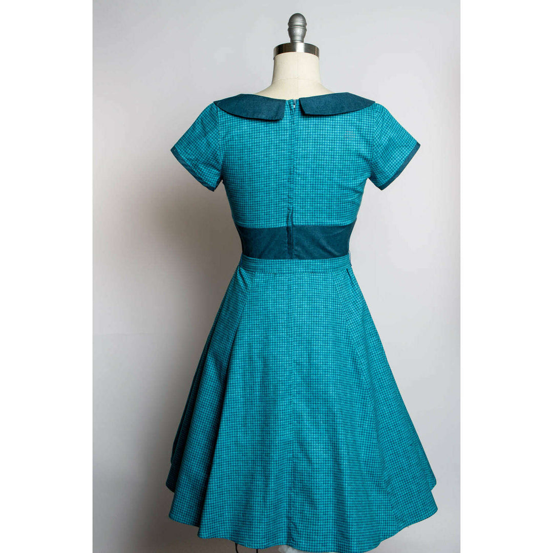 Darla Dress - Mini Houndstooth, Teal Blue