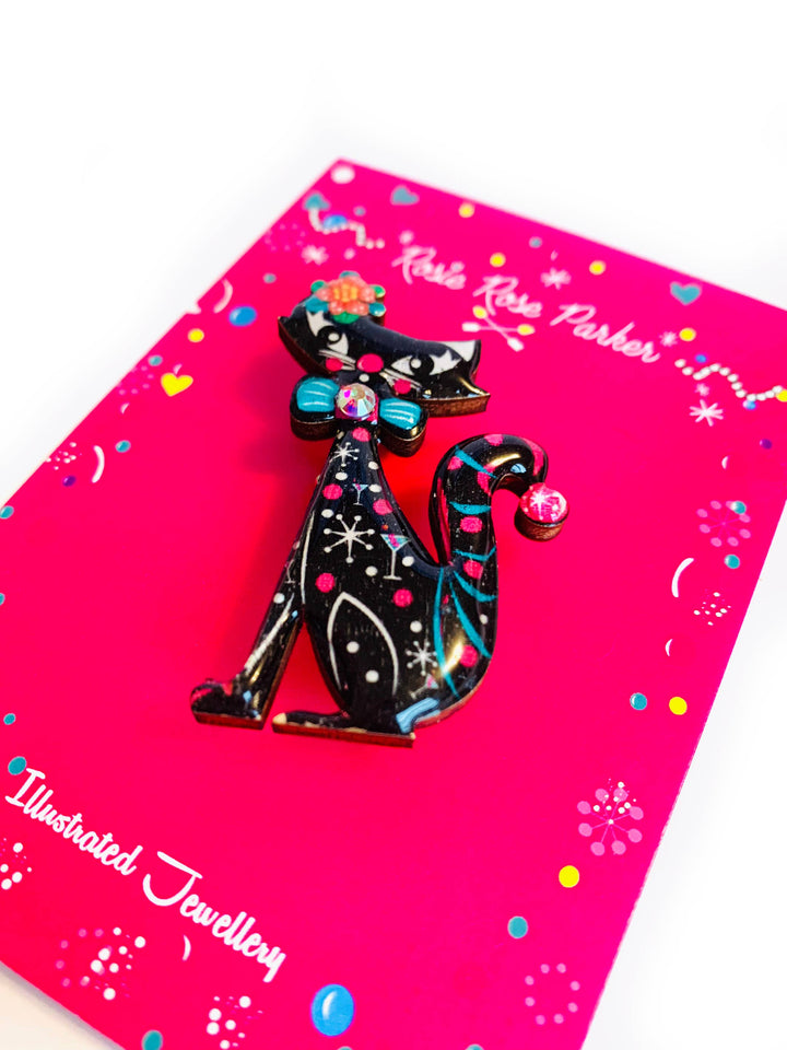 Retro Dapper Atomic Cat Brooch by Rosie Rose Parker
