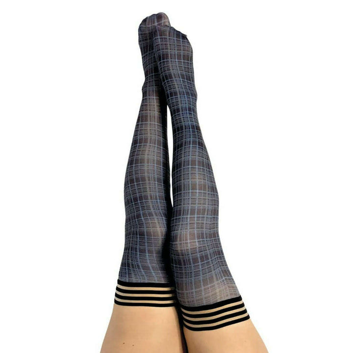 Debbie: Navy Plaid Thigh Highs. Petite to Plus Size