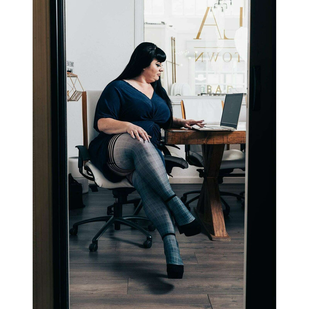 Debbie: Navy Plaid Thigh Highs. Petite to Plus Size
