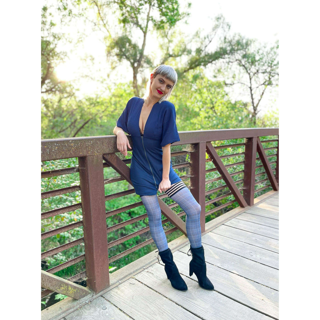 Debbie: Navy Plaid Thigh Highs. Petite to Plus Size