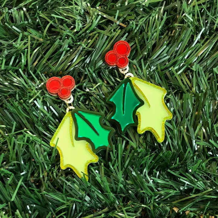 Christmas Holly Acrylic Statement Earrings