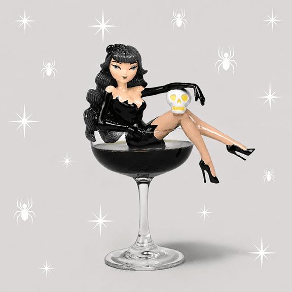 SECOND Black Widow Witch 8" Witch in Martini Glass Figurine | December Diamonds