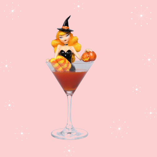 SECOND Pumpkin Spice & Everything Naughty Orange Witch in Martini Glass 10"Figurine | December Diamonds