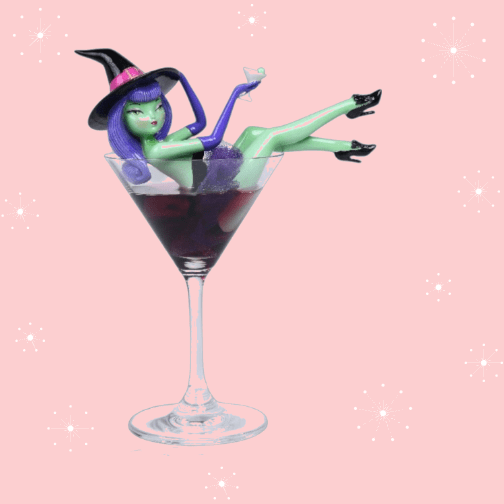 SECOND Wicked-Tini Purple Hair Witch in Martini Glass 8.5" Figurine | December Diamonds