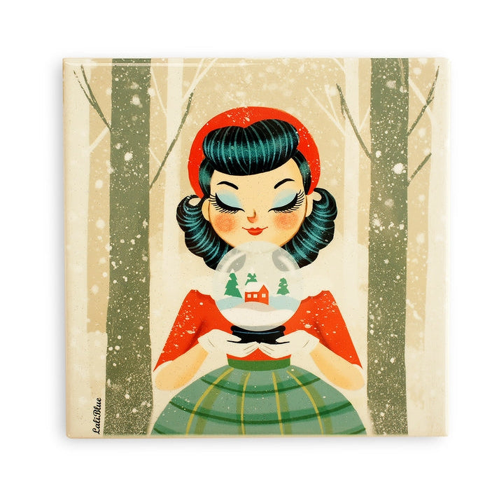 Decorative Tile Girl with Snow Globe by Laliblue 