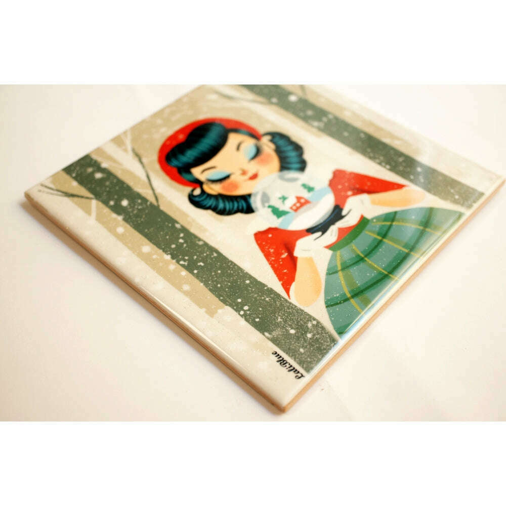Decorative Tile Girl with Snow Globe by Laliblue – view 3