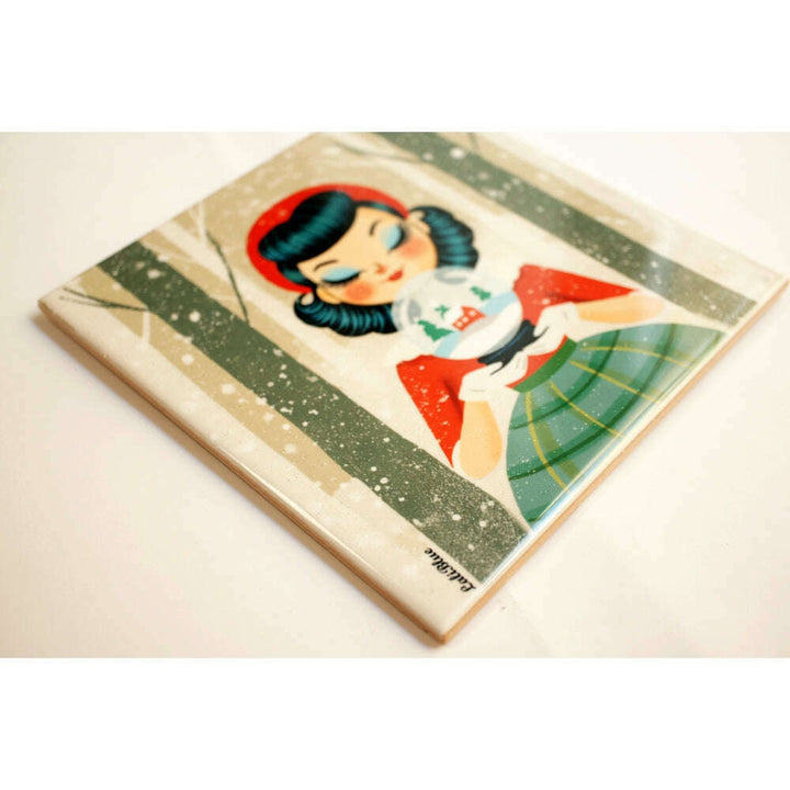 Decorative Tile Girl with Snow Globe by Laliblue – view 3