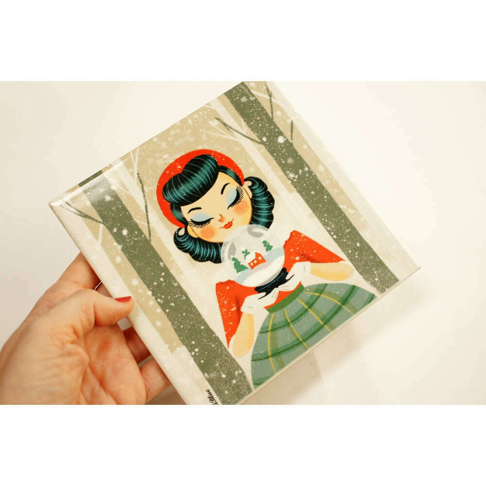 Decorative Tile Girl with Snow Globe by Laliblue – view 5