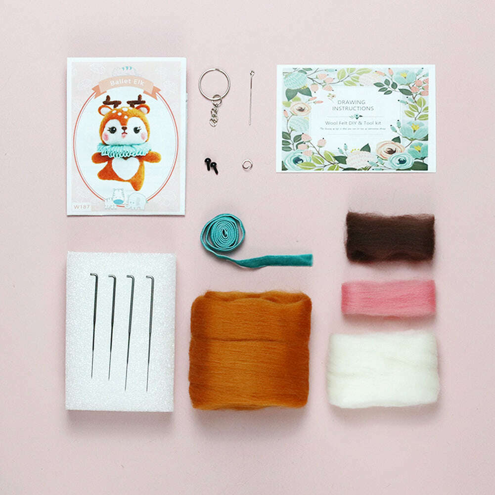 Deer Needle Felting Kit. Wizardi DIY Wool Craft Kit F07N8-W187