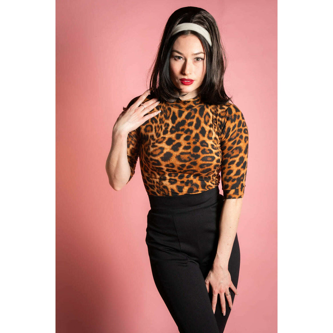 Denise Top 3/4 Sleeve - Leopard Rib Knit
