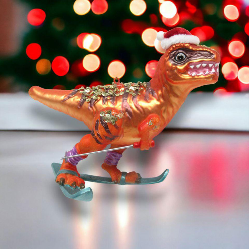 Dinoaur on Skis Ornament - New For 2024 by December Diamonds 