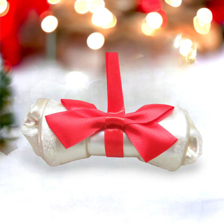 Dog Bone w/Red Bow Ornament Min/6 by December Diamonds 