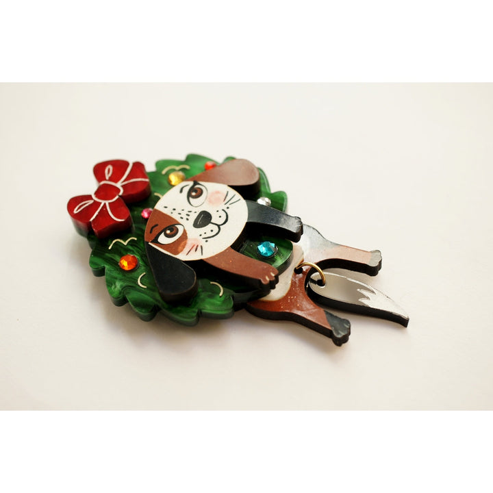Dog in A Christmas Wreath Brooch by Laliblue 2