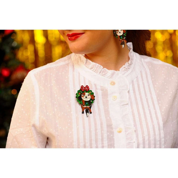 Dog in A Christmas Wreath Brooch by Laliblue – view 2