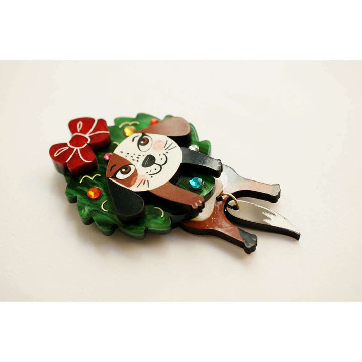 Dog in A Christmas Wreath Brooch by Laliblue – view 3