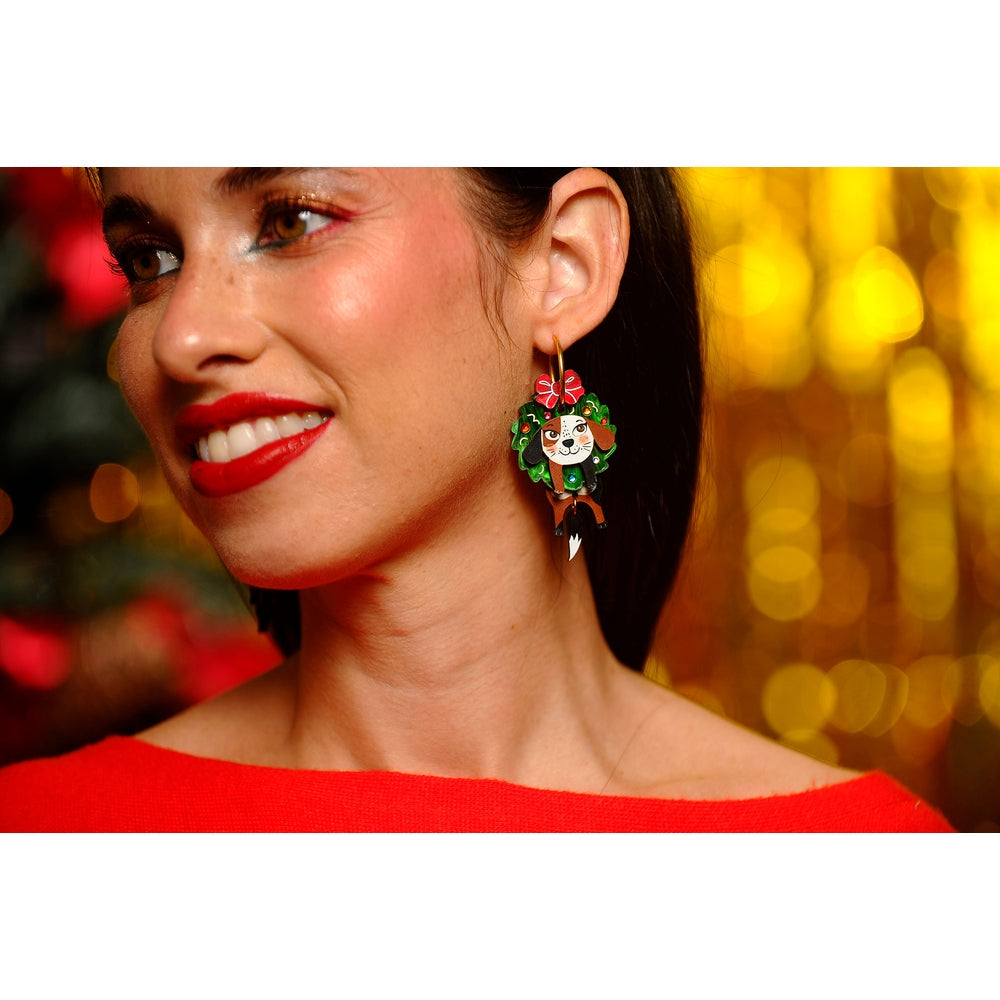 Dog in A Christmas Wreath Earrings by Laliblue 1
