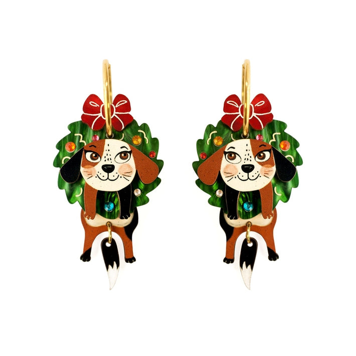 Dog in A Christmas Wreath Earrings by Laliblue 