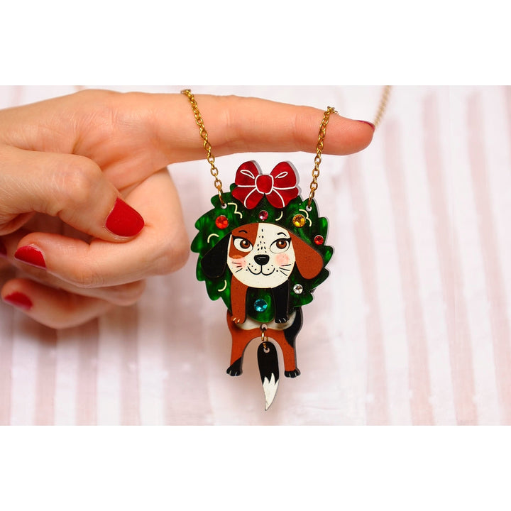 Dog in A Christmas Wreath Necklace by Laliblue 1