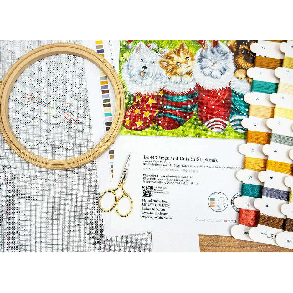 Dogs and Cats in Stockings L9940 Counted Cross Stitch Kit