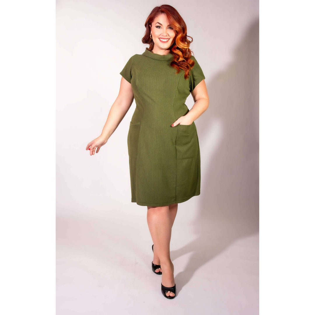 Dominique Dress - Olive, Brushed Rib Knit