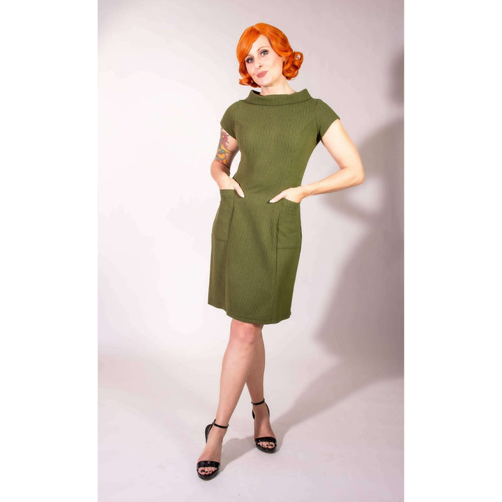 Dominique Dress - Olive, Brushed Rib Knit