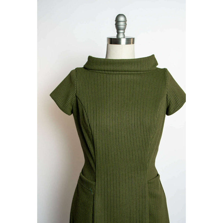 Dominique Dress - Olive, Brushed Rib Knit