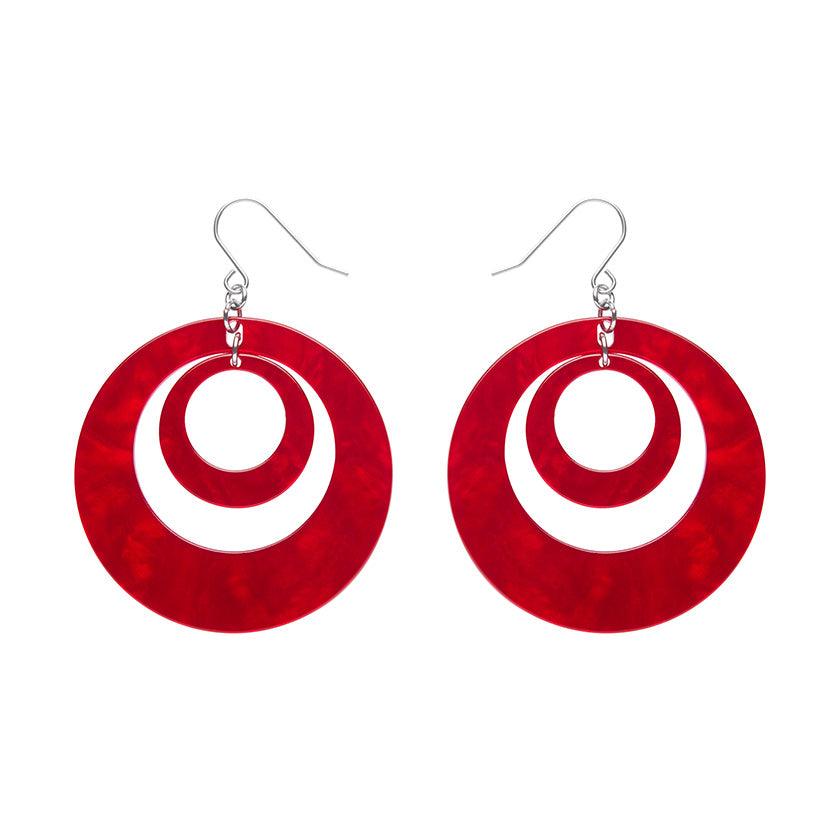Double Hoop Ripple Drop Earrings - Red by Erstwilder - Quirks!