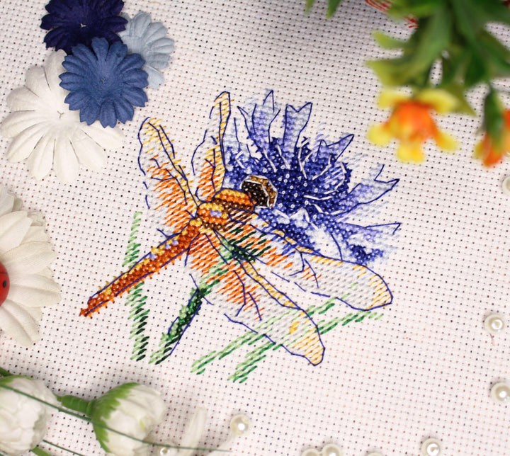 Dragonfly and Cornflower SM-619 Counted Cross Stitch Kit
