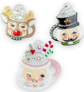 Dreaming of a Whippy Christmas Mini Santa Mug Brooch-Pink by Lipstick & Chrome - Quirks!