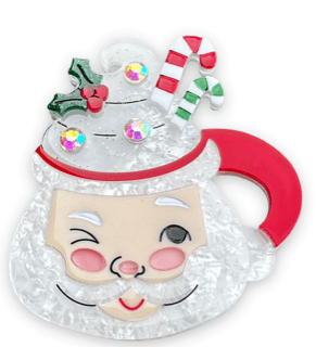 Dreaming of a Whippy Christmas Mini Santa Mug Brooch-Red by Lipstick & Chrome - Quirks!