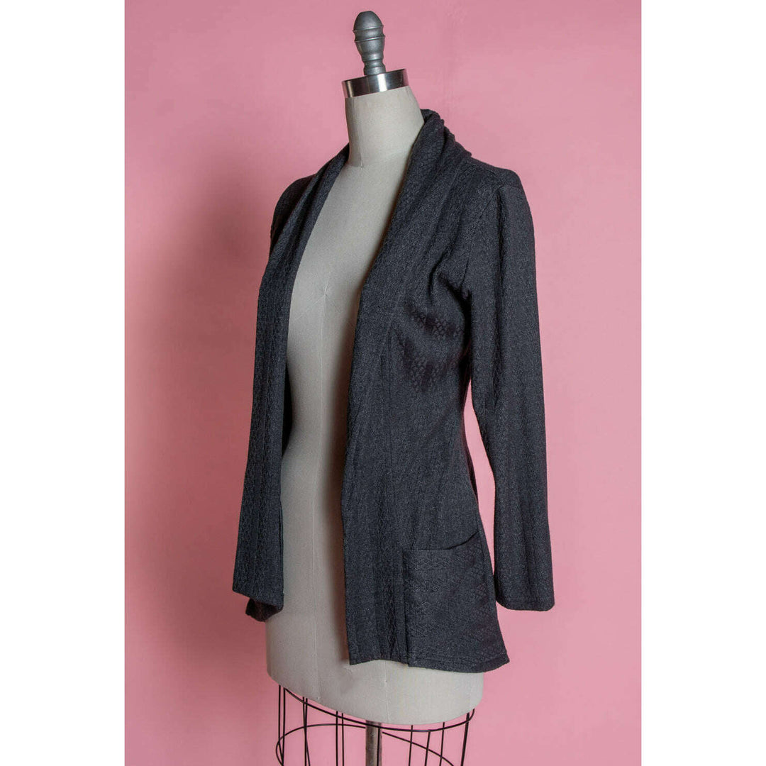 Dreamy Duster -  Pointelle Cable Knit, Heathered Black