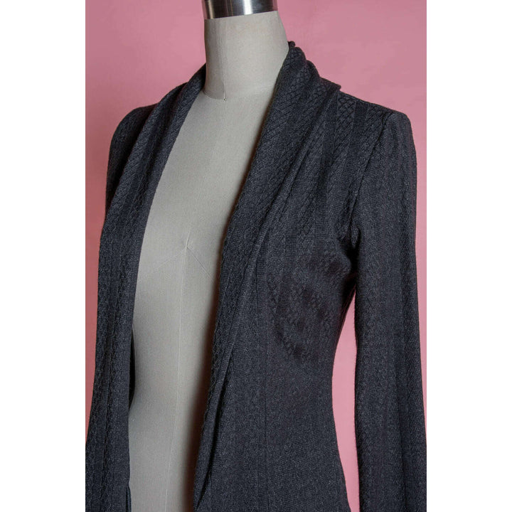Dreamy Duster -  Pointelle Cable Knit, Heathered Black