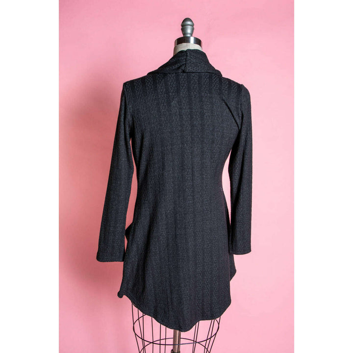 Dreamy Duster -  Pointelle Cable Knit, Heathered Black