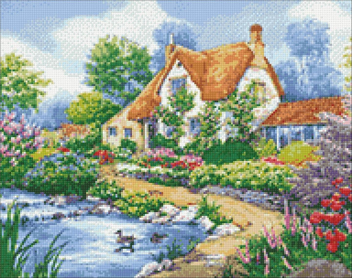 Duck Pond Cottage WD2404 14.9 x 18.9 inches Wizardi Diamond Painting Kit