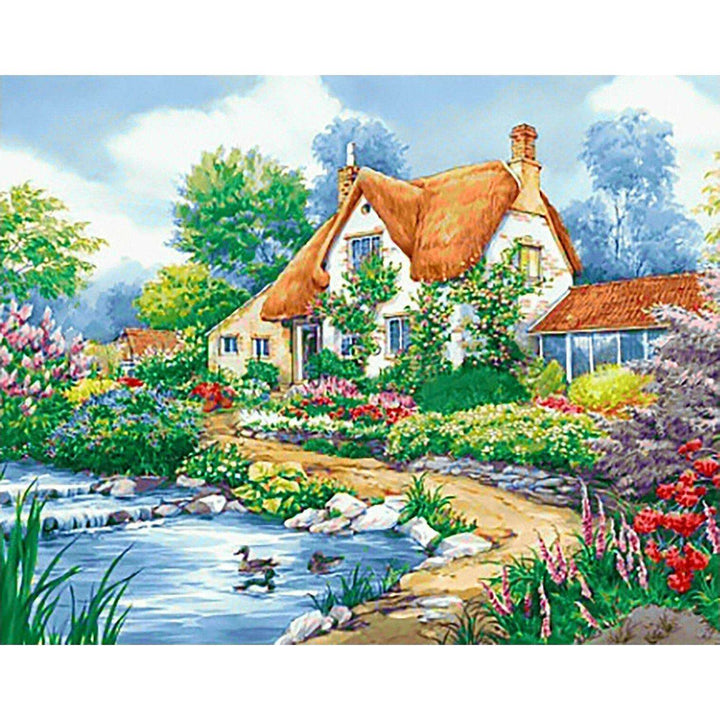 Duck Pond Cottage WD2404 14.9 x 18.9 inches Wizardi Diamond Painting Kit