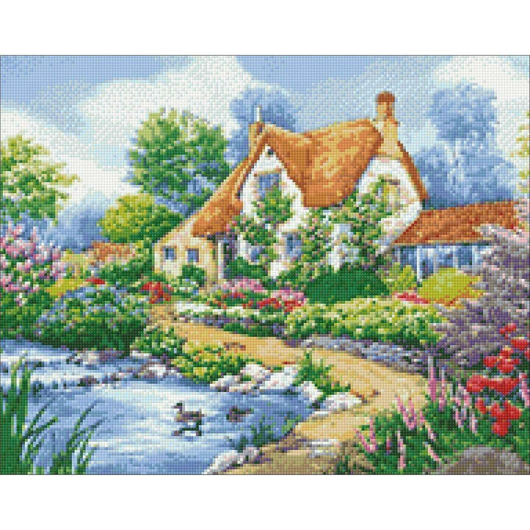 Duck Pond Cottage WD2404 14.9 x 18.9 inches Wizardi Diamond Painting Kit