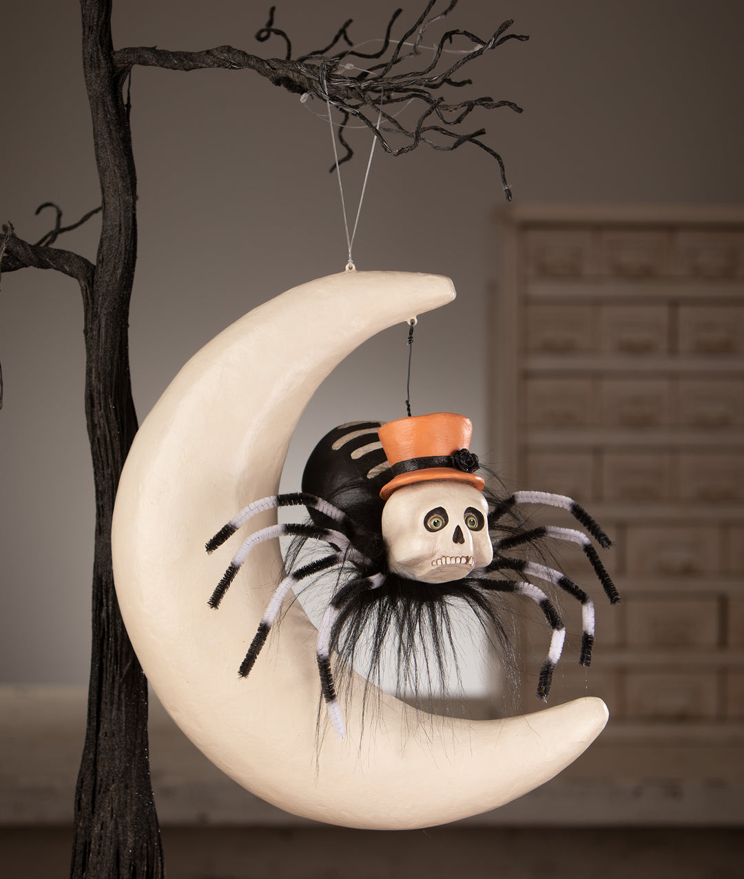 Hanging around Spider on Moon by Bethany Lowe Designs, halloween decor
