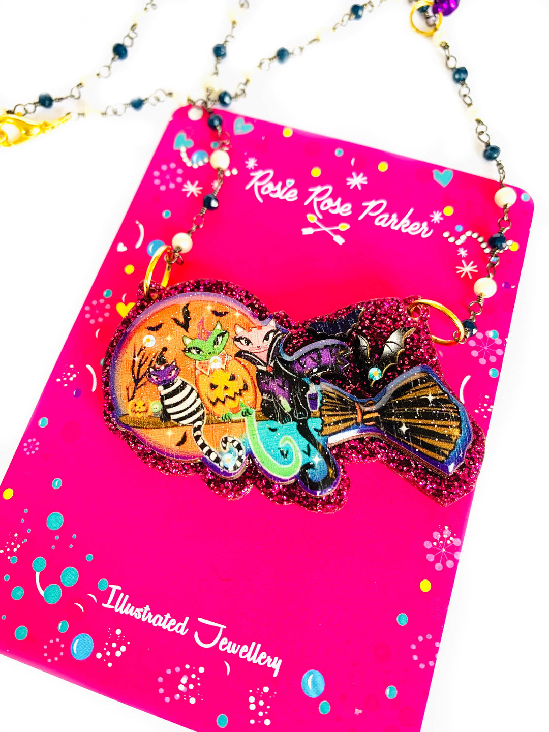 Cats on a Broom Necklace by Rosie Rose Parker