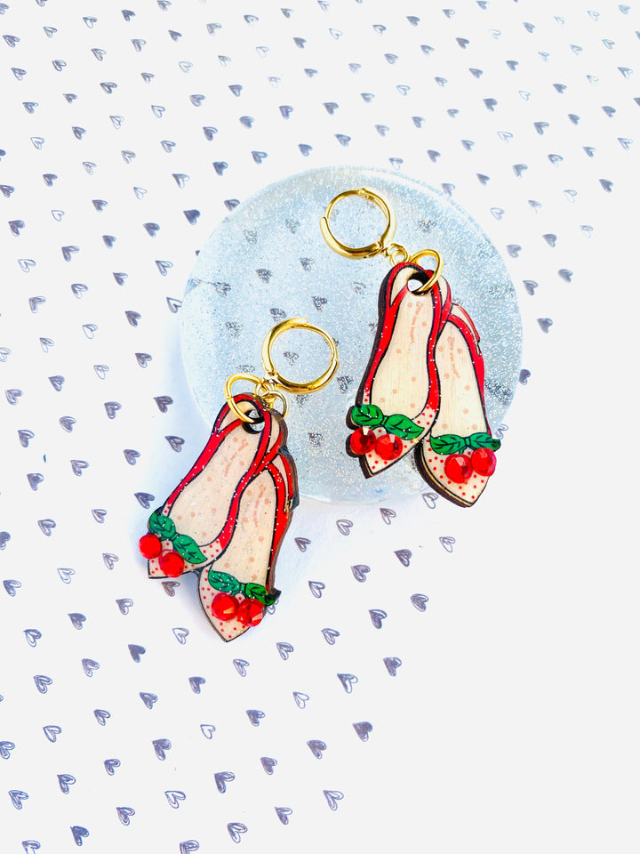 Red Ruby Cherry Shoe Earrings by Rosie Rose Parker