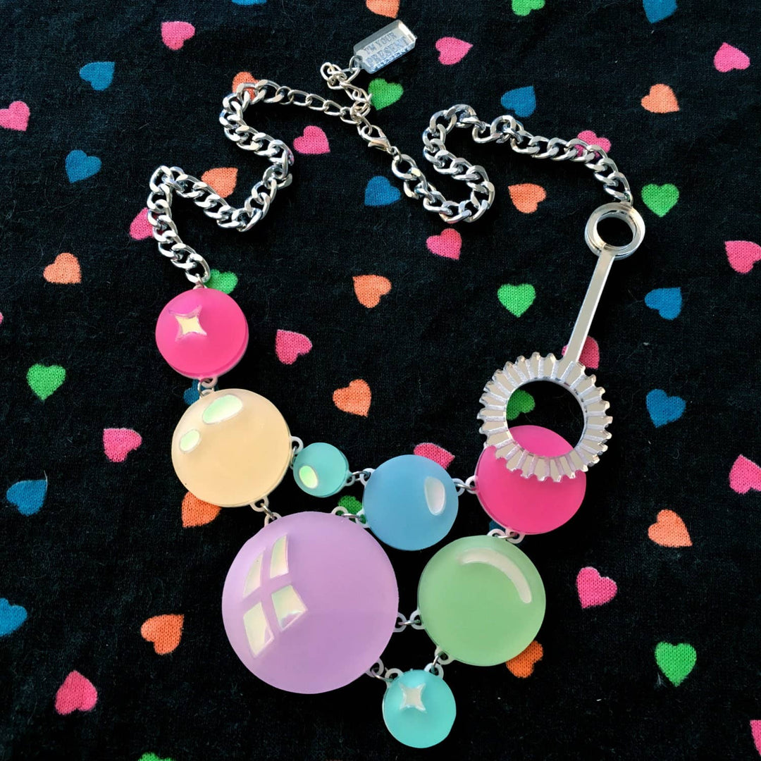 Pastel Rainbow Super Bubble & Wand Statement Necklace