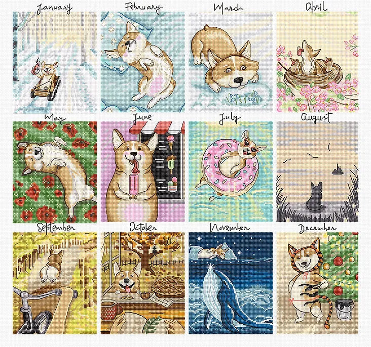 Doggy Calendar L8086 Counted Cross Stitch Kit